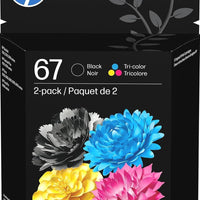 HP 67 Black/Tri-Color Ink Cartridges (2-Pack) | Works with DeskJet 1255, 2700, 4100, Envy 6000, 6400 | Instant Ink Eligi