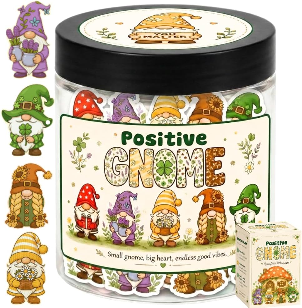 Positive Gnome Jar with 60 Daily Affirmation Cards, Emotional Support Gnome, Encouraging Gnomes Mini, Gnome Birthday Dec