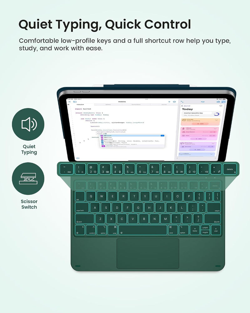 Funda con Teclado typecase Edge para iPad 11" (A16) / 10.ª Gen - Verde Medianoche