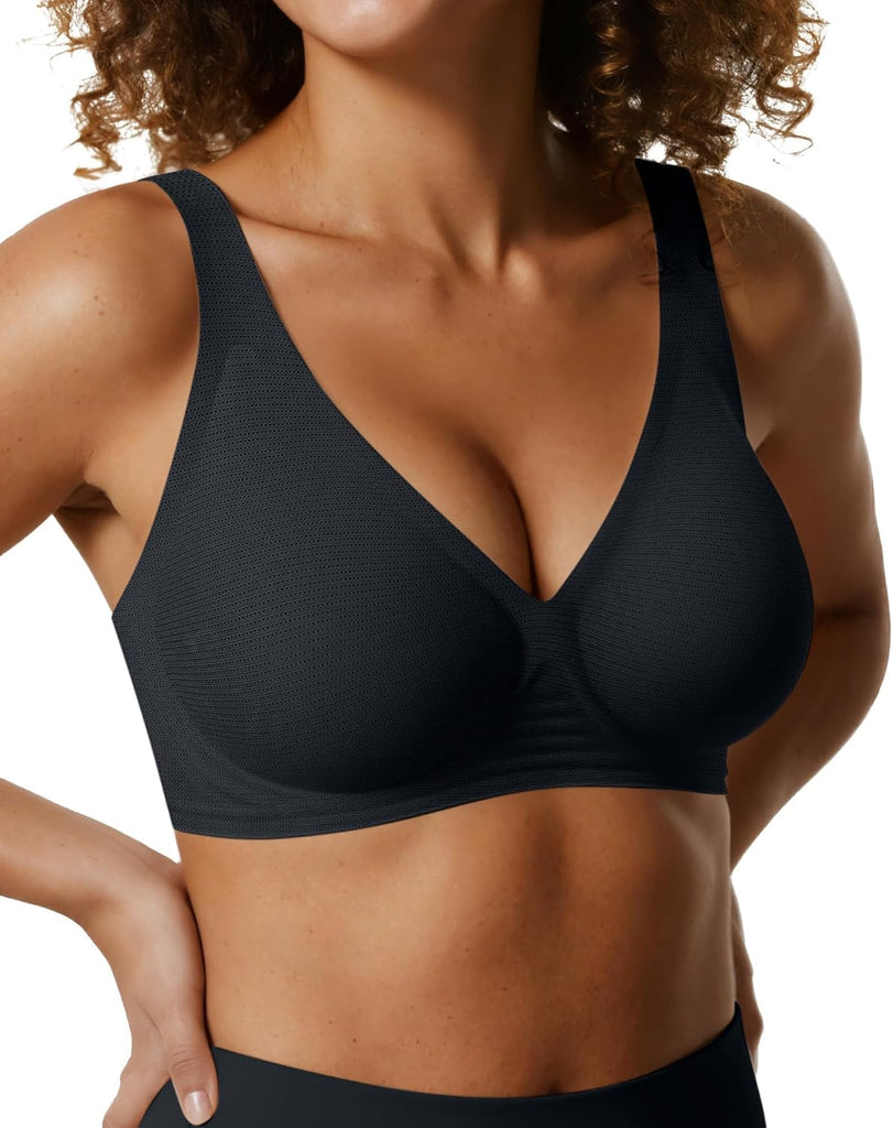 OEAK Womens Jelly Bras Wireless Deep V Comfy Push Up Tshirt Bras COL M