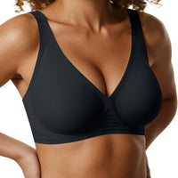OEAK Womens Jelly Bras Wireless Deep V Comfy Push Up Tshirt Bras COL M