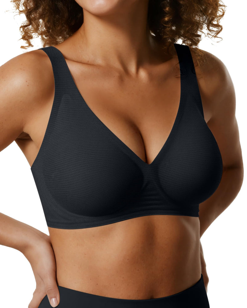 OEAK Womens Jelly Bras Wireless Deep V Comfy Push Up Tshirt Bras COL L