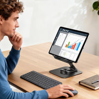 Lamicall Adjustable iPad Stand for Desk, Ultra-Slim Foldable, 360° Rotation