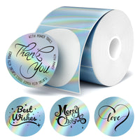 2 Inch Holographic Thermal Sticker Labels,Rainbow Glitter Finish, Water-Proof & Tear-Resistant Label, No Residue Removable Label for Price/Name Tag, Logo Design,Light Blue, (200Labels/Roll)