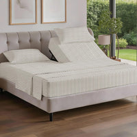 Flex Top Split Head King 4 Piece Sheet Set - Soft & Cooling - Beige Stripes