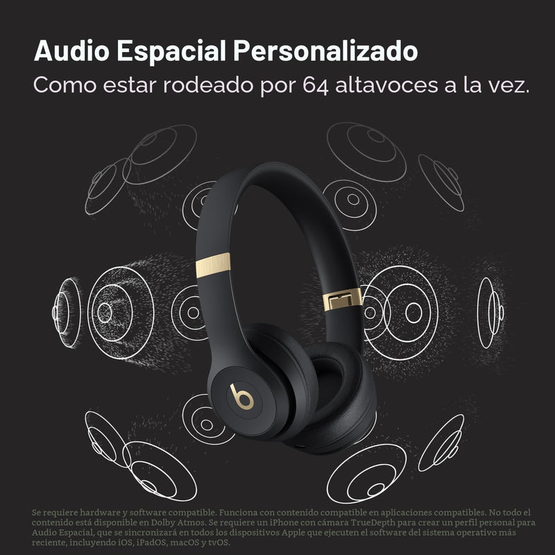 Beats Solo 4 - Negro y dorado — Audífonos inalámbricos Bluetooth on-ear, hasta 50h