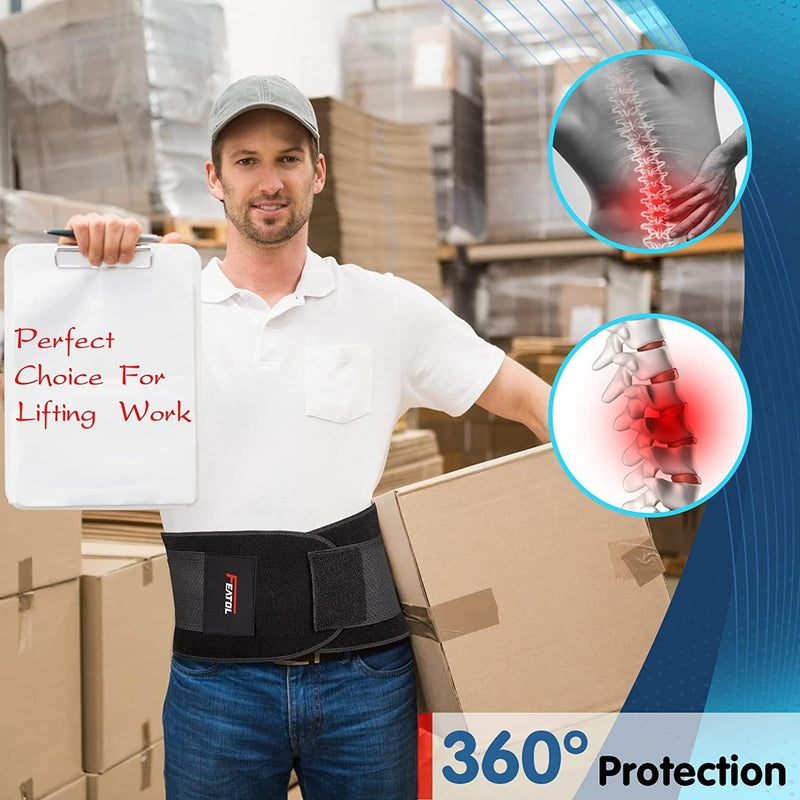 FEATOL - Cinturón de apoyo lumbar, soporte para alivio del dolor de espalda, ciática, escoliosis, hernia de disco, soporte para la espalda baja con tiras ajustables y almohadilla lumbar extraíble