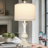 26" Farmhouse Table Lamp, Vintage Rustic Touch Control Bedside Lamp with 2 USB Ports & AC Outlet, Boho Resin 3-Way Dimma