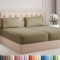 Split King Size 5 Piece Sheet Set - Breathable & Cooling Sheets - Khaki