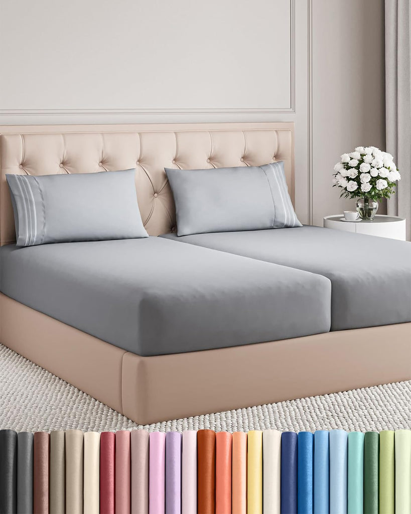 Split King Size 5 Piece Sheet Set - Comfy Breathable & Cooling - Steel Blue