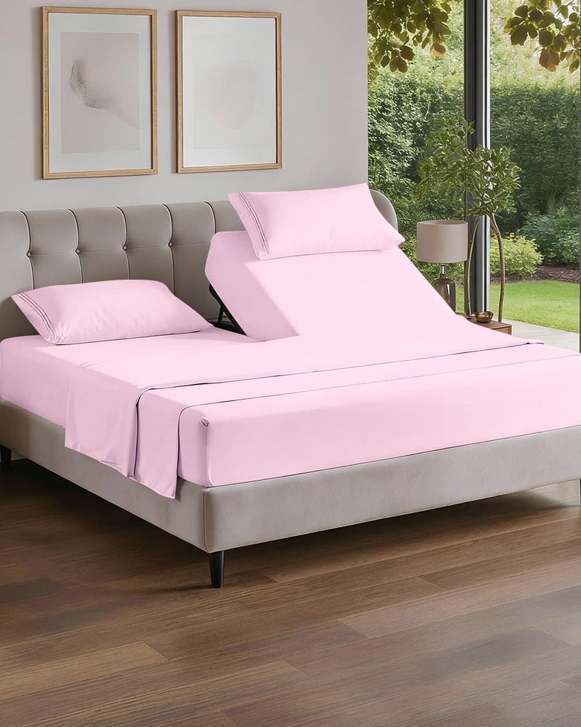 Flex Top Split Head King 4 Piece Sheet Set - Soft & Breathable - Light Pink