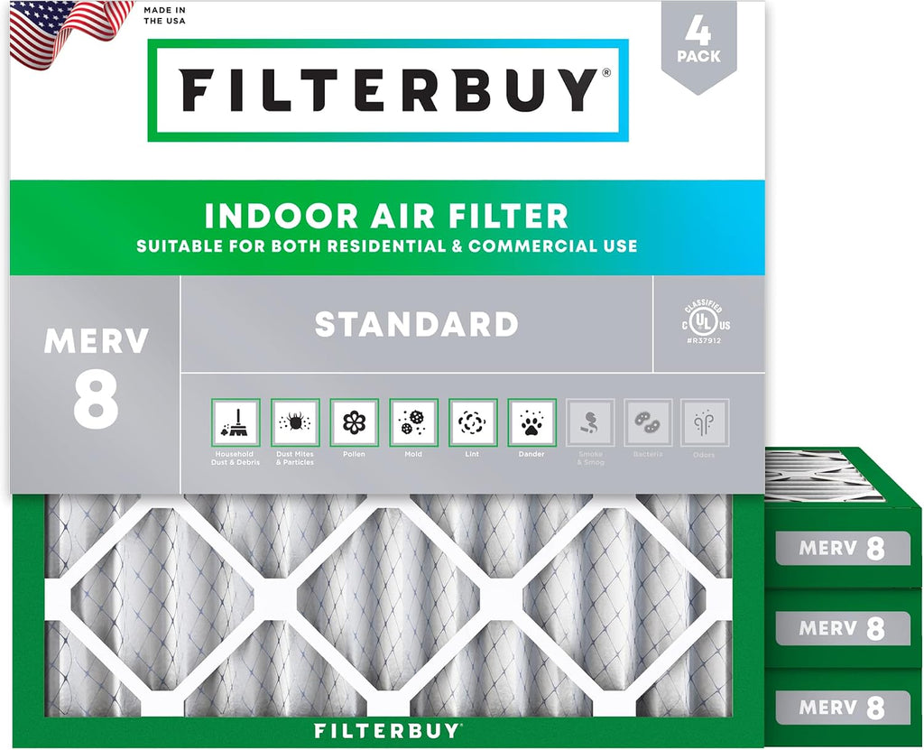 Filterbuy 12x12x2 Air Filter MERV 8 Dust & Allergy Defense (4-Pack)
