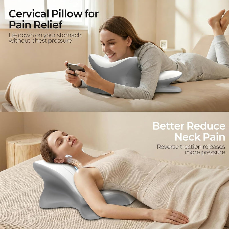Tujami Cervical Neck Pillow for Pain Relief, Ergonomic Reading Pillow for Bed, Contour Wedge Pillow Back Support Pillow, Orthopedic Memory Foam Pillows for Sleeping, Use Lying Reading