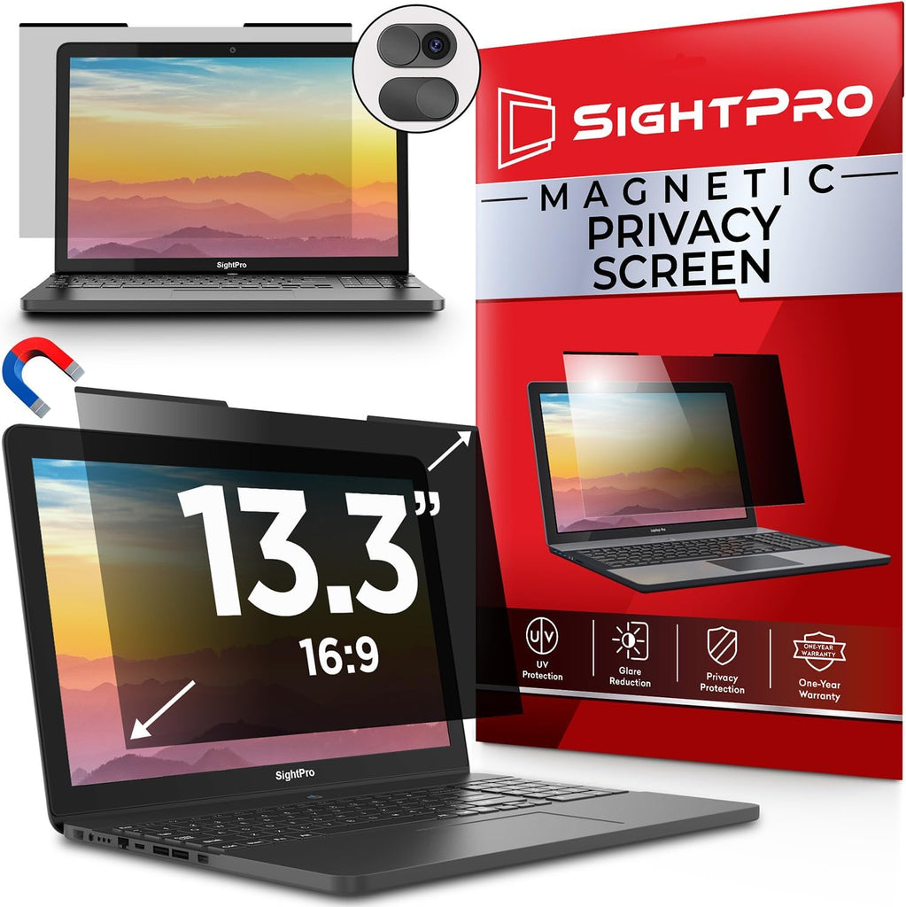SightPro Magnetic Laptop Privacy Screen 13.3 Inch 16:9 - Patented Removable Laptop Privacy Filter Shield and Protector