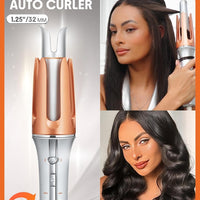 Rizador automático SHEGLAM de 3,17 cm con 3 temperaturas, calentamiento rápido, rotación bidireccional, protección anti-quemaduras, anti-enredos, apagado automático para peinar el cabello.