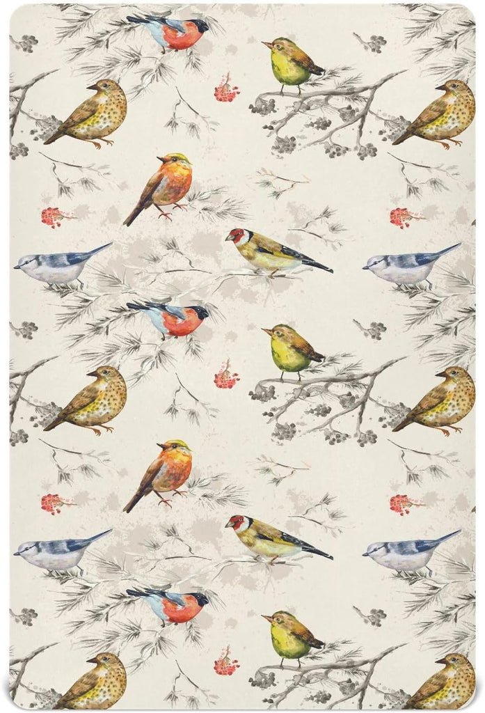 Crib Sheets for Boys Vintage Little Birds Toddler Baby Girl Sheets for Crib,Neutral Mini Crib Nursery Mattress Sheets Fi