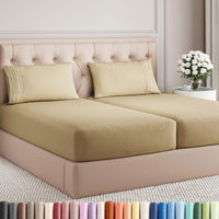 Split King Size 5 Piece Sheet Set - Breathable & Cooling Sheets - Beige
