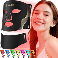 FOLOKE Terapia de luz roja para cara, máscara de terapia de luz LED, máscara y cuello, terapia de luz LED roja y NIR, longitud de onda para uso doméstico, trabajo, viajes, yoga, sueño