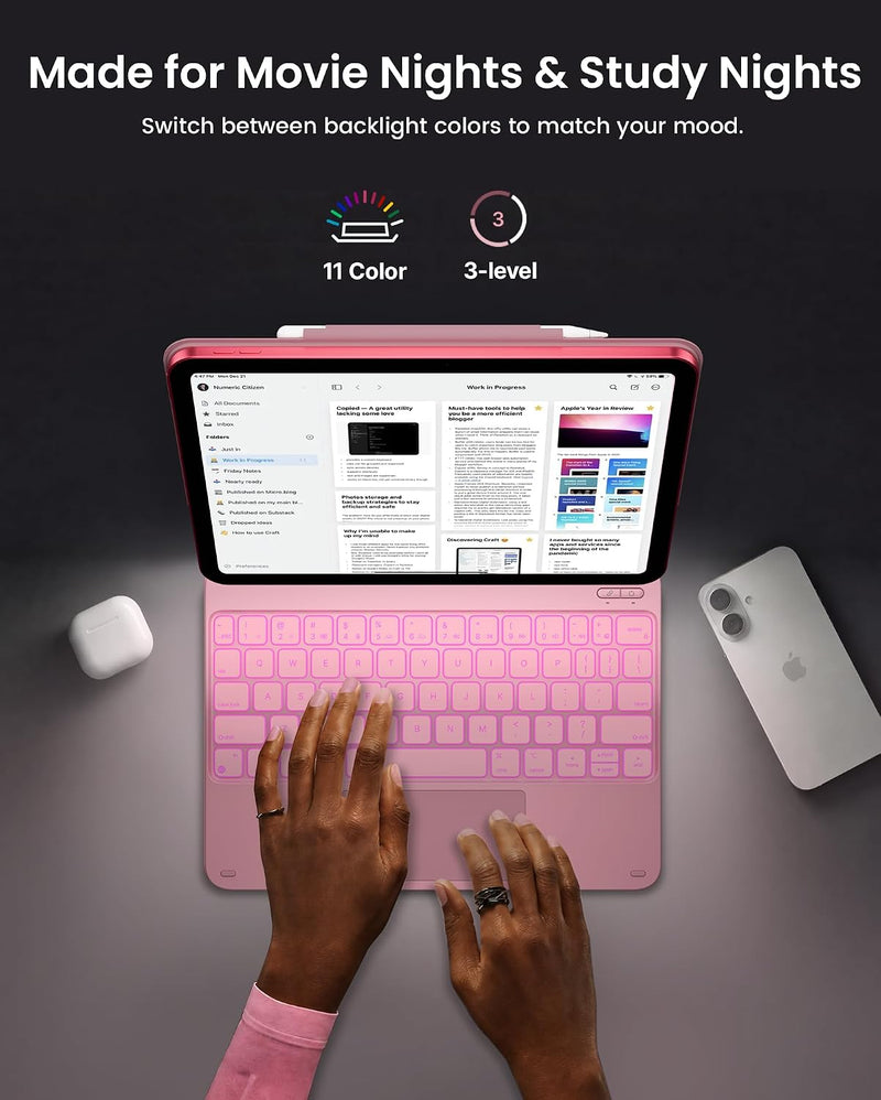 Funda con Teclado typecase Edge para iPad 11" (A16) / 10.ª Gen - Rosa Claro