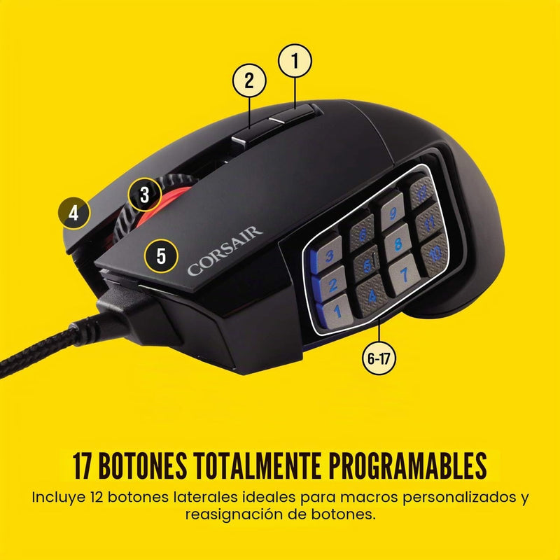 Corsair Scimitar RGB Elite Wired MMO MOBA PC Gaming Mouse – Black