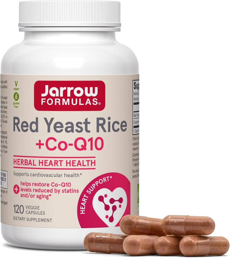 Jarrow Formulas Red Yeast Rice 1200 mg & CoQ10 100 mg Per Serving - 120 Veggie Caps, 60 Servings - Herbal Heart Health Dietary Supplement - Supports Cardiovascular & Cellular Health - Vegan - 60 Servings (Pack of 1)