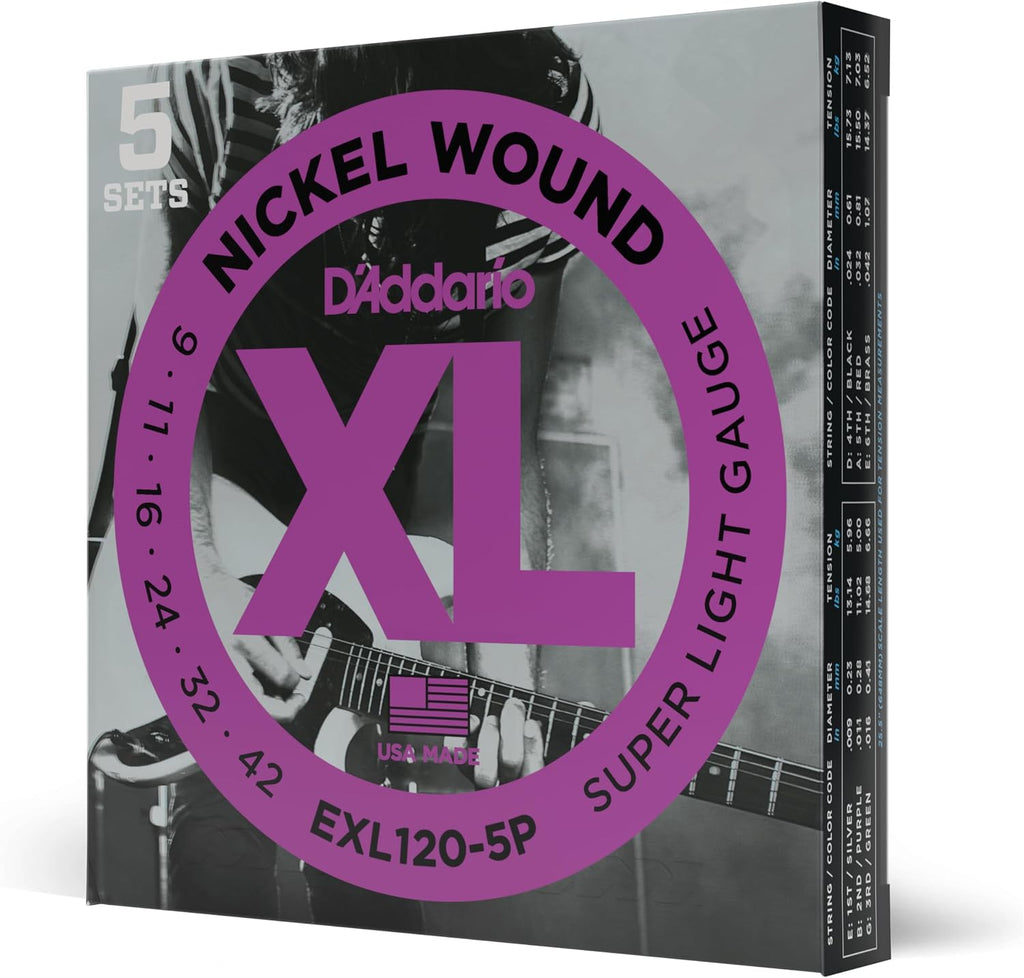 D'Addario XL Nickel EXL120-5P Electric Guitar Strings, 09-42, 5 Sets