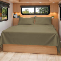 Short Queen Size 4 Piece Bed Sheet Set - RV Short Queen Sheets - Khaki