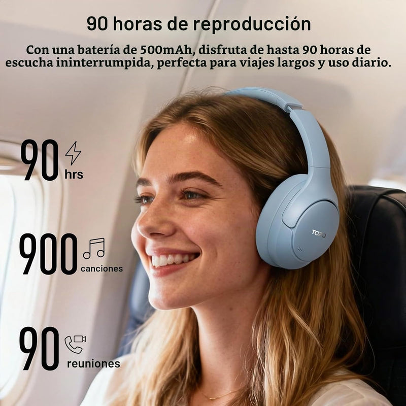TOZO HT3 Hybrid Noise Cancelling Wireless Headphones, 90H Over Ear Headset