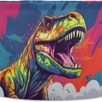 LEANSHSA Dinosaur Print Collapsible Round Storage Basket with Handles