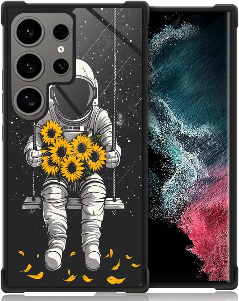 ANLUN STORE Compatible with Samsung Galaxy S24 Ultra Case,Astronauts and Chrysanthemums Galaxy S24 Ultra Case Soft TPU B