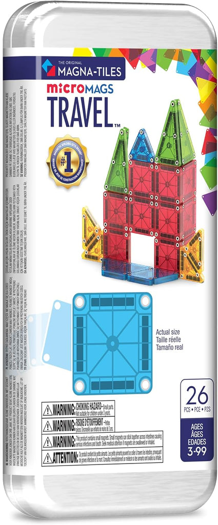 MAGNA-TILES microMAGS 26-Piece Travel Magnetic Construction Set – Bold Colors, The Original Magnetic Building Brand