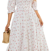 R.Vivimos Women Summer Cotton A Line Flowy Long Dresses, White#2-Floral, M