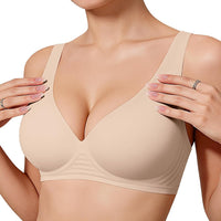 OEAK Womens Jelly Bras Wireless Deep V Comfy Push Up Tshirt Bras SKN M