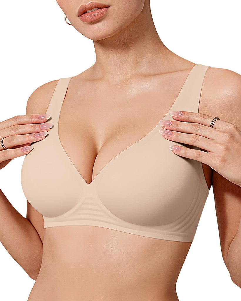OEAK Womens Jelly Bras Wireless Deep V Comfy Push Up Tshirt Bras SKN 3XL
