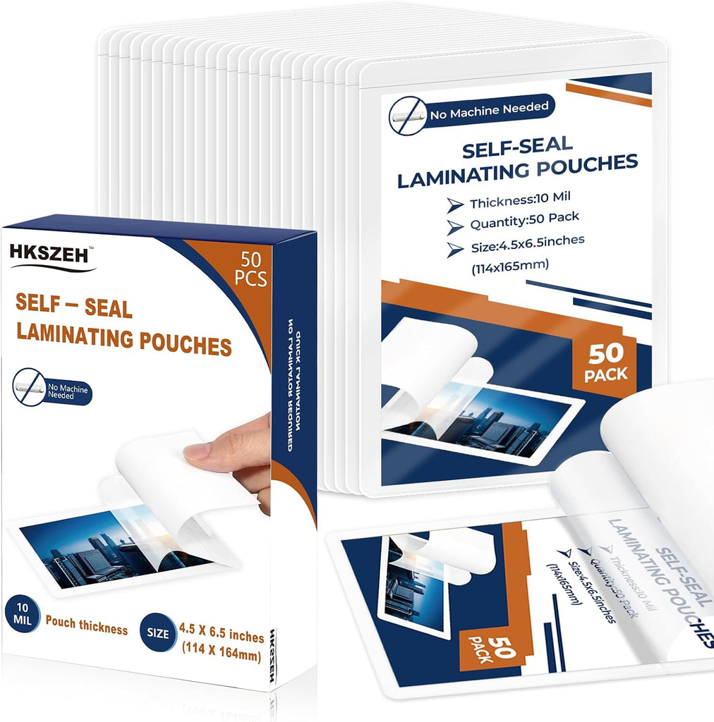 50 Pack 10 Mil 4"x6" Self Sealing Laminating Pouches Self Adhesive Lamination Pouches Clear Laminate Sheets for Office S