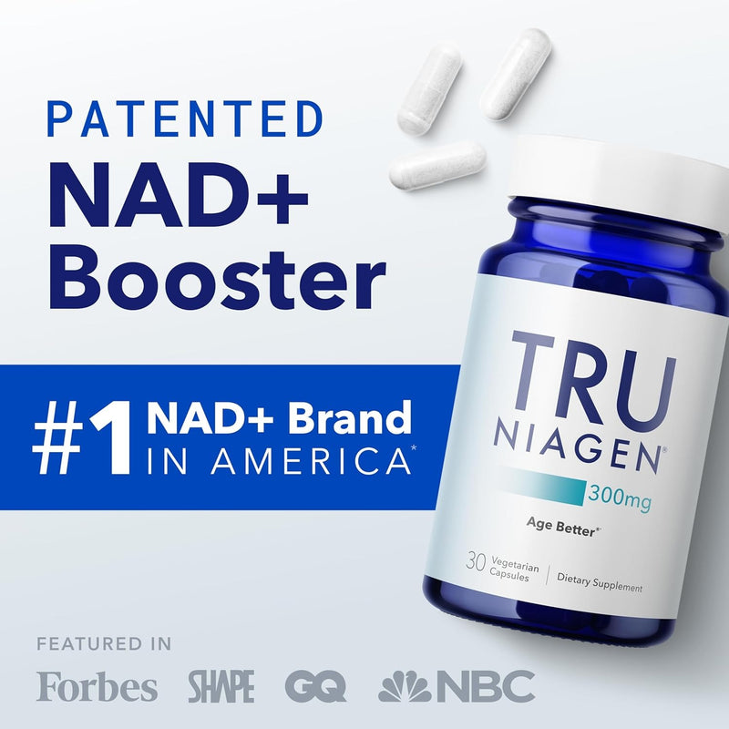TRU NIAGEN Suplemento NAD patentado para la función cerebral, antienvejecimiento y regeneración celular, 300 mg de niagen, 30 porciones