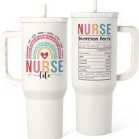 SANDJEST Nurse Tumbler with Handle 40oz, Stainless Steel Tumblers Coffee Travel Mug Cups with Straw, Nurses Appreciation