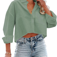 Tankaneo Womens Button Down Cropped Shirts Long Sleeve Crop Tops Blouses