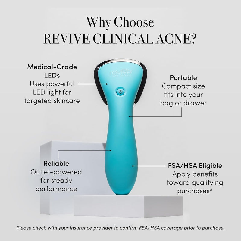 ReVive - Dispositivo clínico para acné, varita de luz roja y azul para brotes, herramientas de acné autorizadas por la FDA, herramientas faciales de 3 minutos para cuidado de la piel, diseño enchufabl