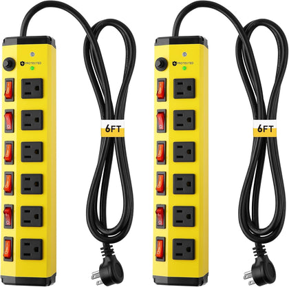 KeBen 2Pack Heavy Duty Power Strip Surge Protector,Individual Switches,6FT