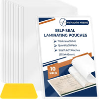10 Pack 10 Mil 11x17" Self Sealing Laminating Pouches Self Adhesive Lamination Pouches Clear Laminate Sheets for Drawing