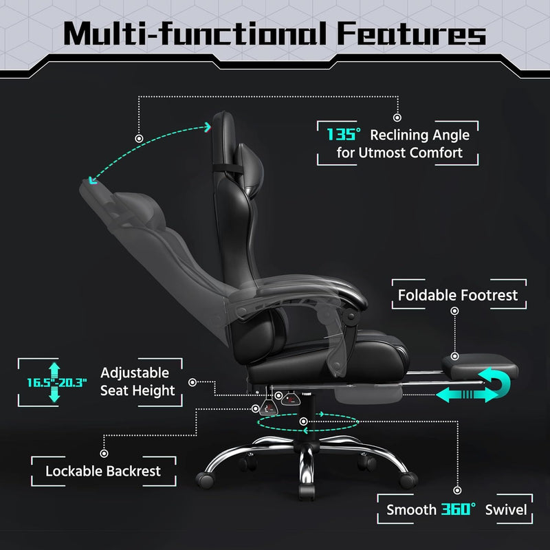 Silla gaming Yaheetech con reposapiés, almohada lumbar de masaje y reclinable