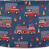 LEANSHSA Fire Trucks Print Collapsible Round Storage Basket with Handles
