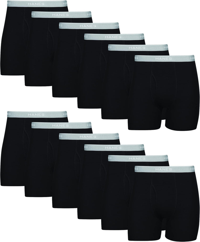 Hanes Mens Underwear Briefs, Cool Dri Moisture-wicking Cotton No-ride-up For Men, Multi-packs Available Boxer, 12 Pack - Black, Medium US