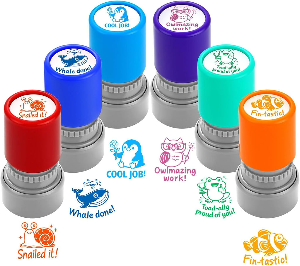 6Pcs Animal Teacher Stamps for Classroom, New Teacher Appreciation Gifts Self Inking Grading Stamps Set, Motivational Re