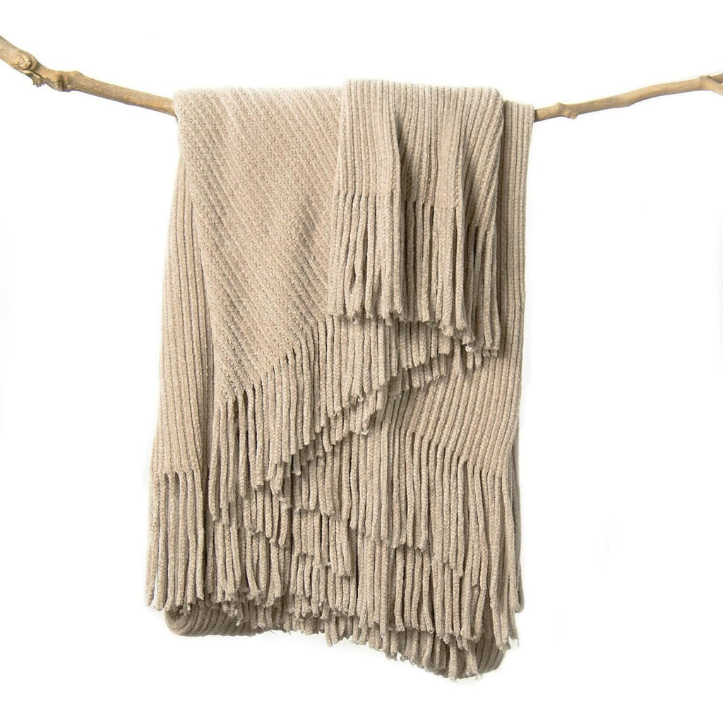 lifein Throw Blanket for Couch, Soft Boho Decor Bed Throw,Cozy Beige Knitted Chenille Small Farmhouse Lightweight Throw(Beige,50 * 60")