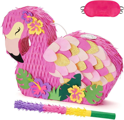 WERNNSAI Flamingo Piñata - Pink Piñata Bundle with Blindfold and Bat