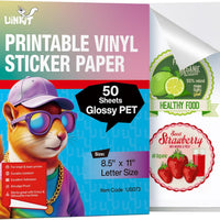 Uinkit Glossy Printable Vinyl Sticker Paper Letter Size 8.5x11" 50 Sheets