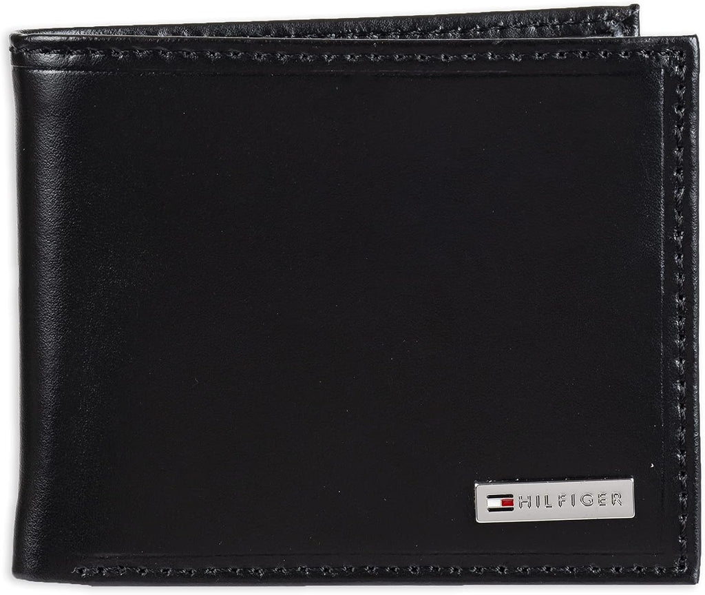 Tommy Hilfiger mens Slim Leather Passcase Wallet With Removable ID Window Black - Black Cambridge