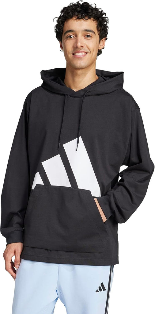 adidas Men's Essentials Big Logo Single Jersey Sportswear Hoodie, Black/White, Medium